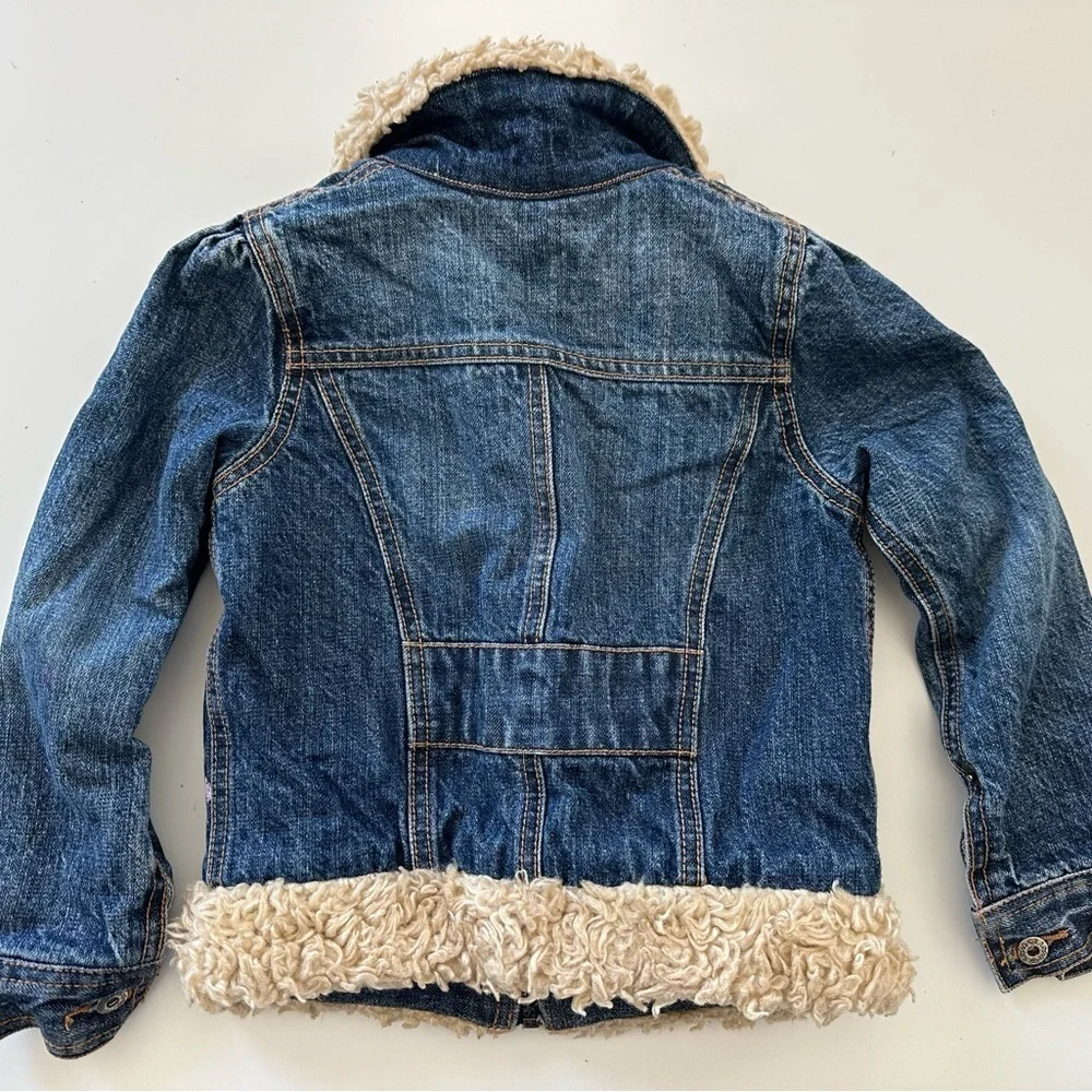 Vintage Girls ROXY Shaggy Faux Fur Lined Collar Zip Up Denim Jean Jacket Size 5